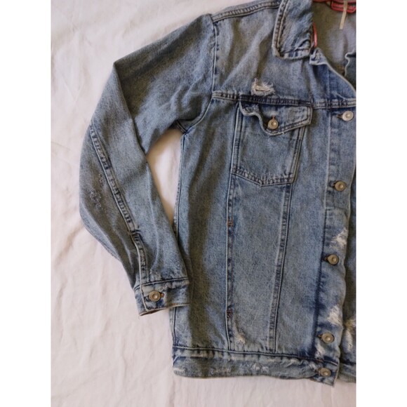 Free People Denim Jacket Trucker Grunge Distress Oversize 90s Womens Size Small - Picture 4 of 11